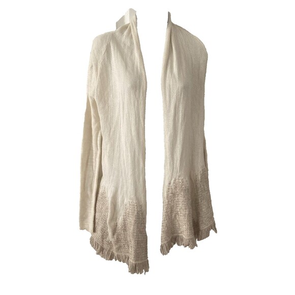 Moth Anthropologie Women Cardigan XS Open Front Cream Knitted Fringe Boho Topper - Picture 1 of 9